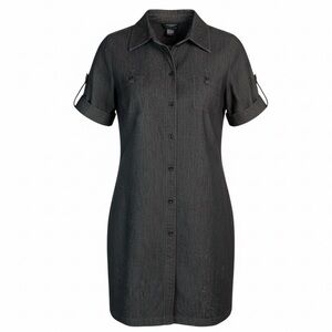SANDRO Sportswear Stretch Denim Shirt Dress Black Tab Sleeve Button Up Collar 12